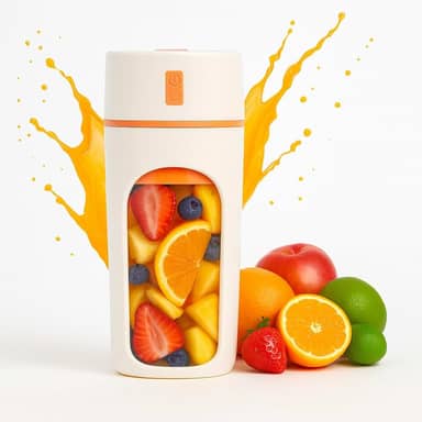 Mini Liquidificador Portátil 340mL | Alta Potência 2200RPM | Bateria 1500mAh | Sucos, Vitaminas e Shakes | Compacto, Leve e Recarregável USB Tipo-C | Seu Whey Pronto a Qualquer Hora e Lugar (Laranja)