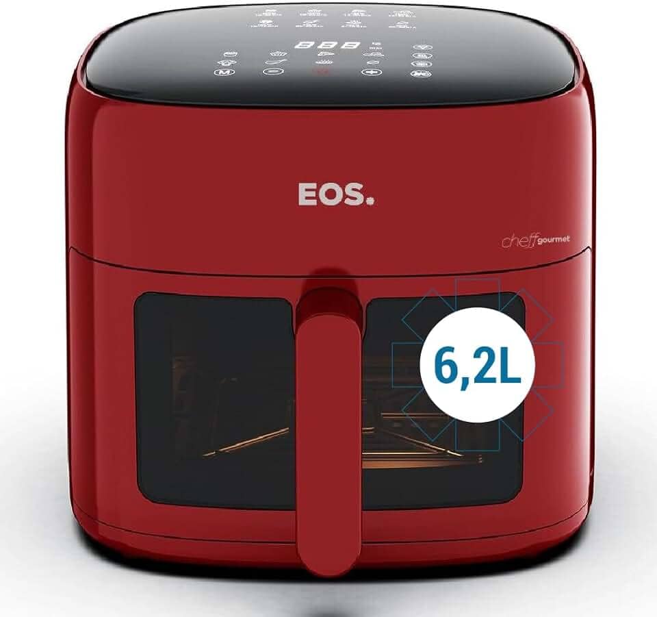 Fritadeira Sem Óleo Air Fryer Eos Chef Gourmet 6.2 Litros Compacta Digital Vermelho Eaf60v 110v