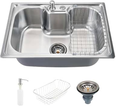 Pingoo.Casa, Cuba Para Cozinha Com Acessórios, Gourmet, Carajás, Com Borracha Anti-ruído Aço Inox, Inclui Cesto Escorredor, Dosador De Detergente 300ml, Válvula De Escoamento