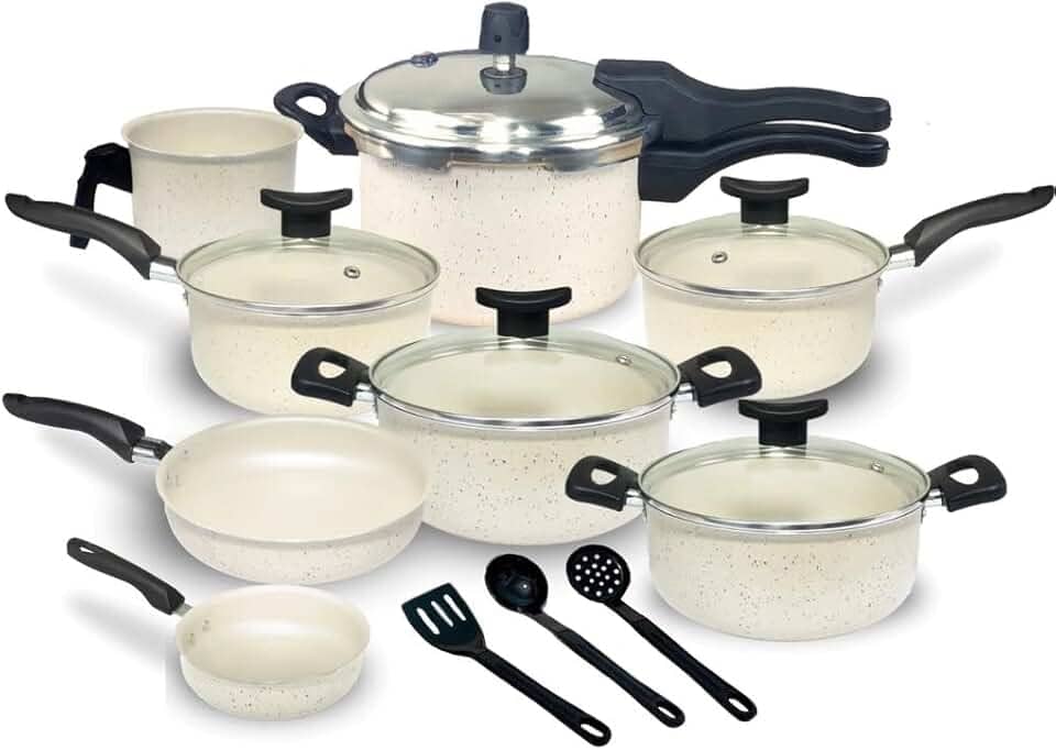 Jogo de Panelas Antiaderente, 11 Peças com Panela de Pressão 2.5L (Granito)