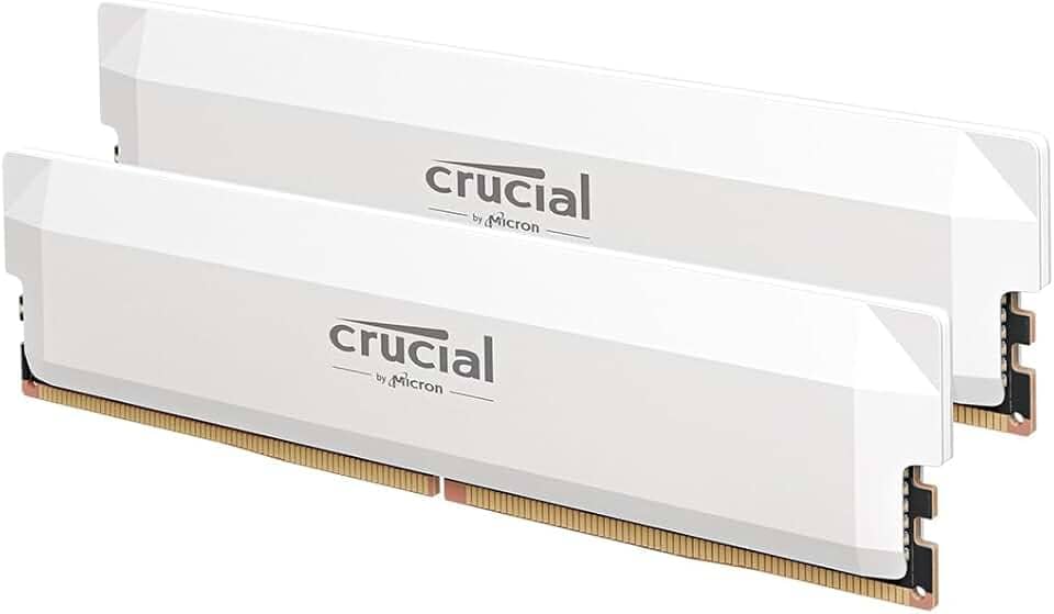 Crucial Kit Pro DDR5 RAM 64GB (2x32GB) 6000MHz CL40, Overclocking Desktop Gaming Memory, Intel XMP 3.0 e AMD Expo - Branco CP2K32G60C40U5W