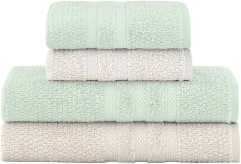 Jogo De Banho Buddemeyer Vanilla Extra Soft 100% Algodão Toalha Alta Absorção Macia Grande 4 Peças - Banho e Rosto - Presente (Bege Verde 3214/1171)