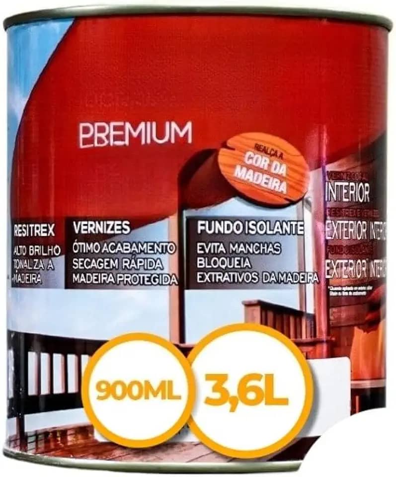 Verniz Brilhante Para Madeira Interno Secagem Rápida Lata Galão 900ml/3,6 Litros(Pinhão,900ML)