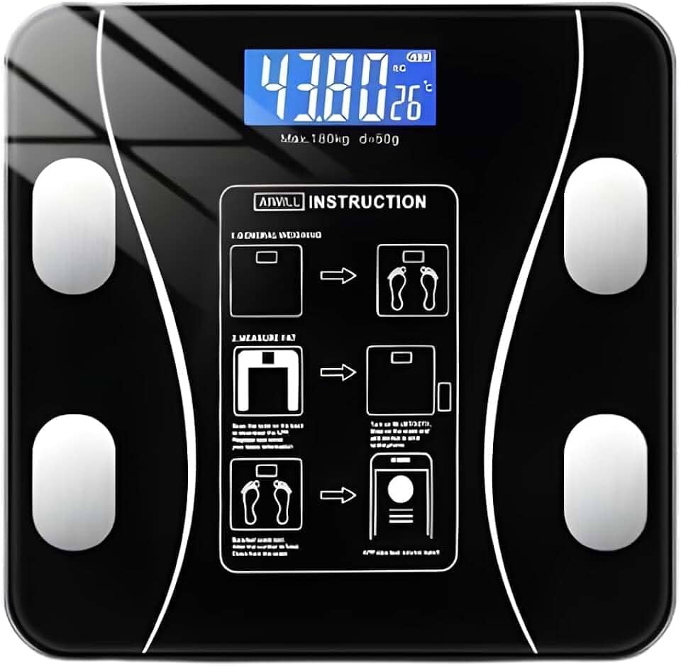 Balança Digital Bioimpedância Bluetooth Com App Inteligente 12 Estatísiticas Corporais iOS Android Para IMC Gordura Corporal Massa Muscular Massa Óssea Taxa Metabólica Metabolismo Vidro Temperado LED