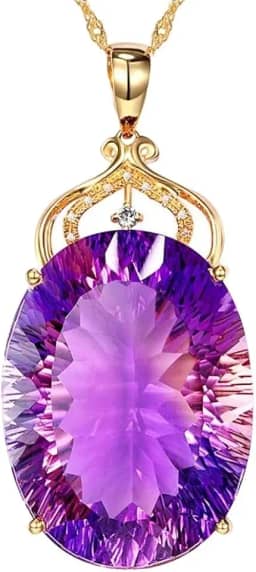 Colar Feminino Luxo 'Ametista' – Prata Banhada a Ouro 18K, Pingente de Cristal Ametista e Zircônias – Joia Fina, Elegante e Sofisticada – Acompanha Bolsa de Veludo