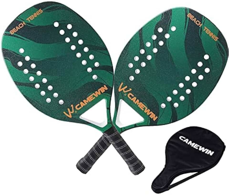 Kit 2 Raquetes Para Beach Tennis Profissional Em Fibra Carbono Com Capas Protetoras - Camewin (Verde)