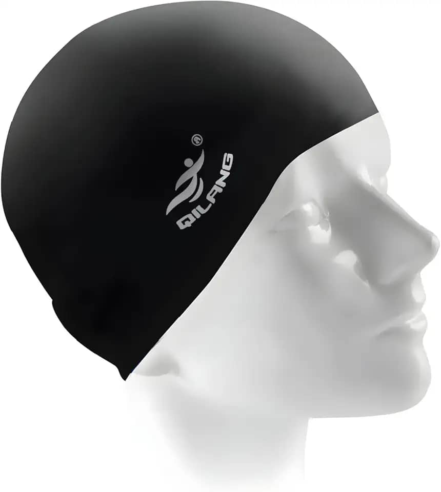 JustGoFit Touca de Natação Profissional, Silicone Preto, Design Ergonômico
