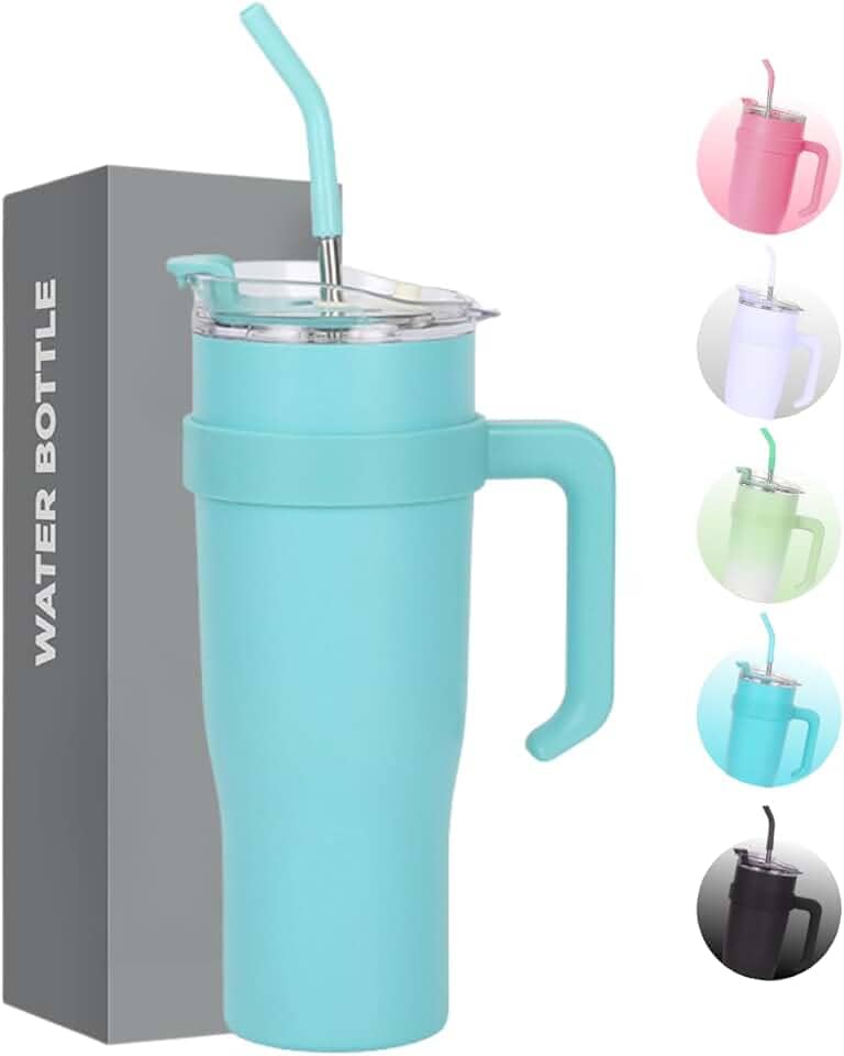 Copo Caneca Térmica de Inox à Vácuo Com Alça e Canudo 1200ml (Copo Virgínia) (Turquesa)