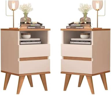 Kit 2 Mesas De Cabeceira Pop cor Off White/freijó