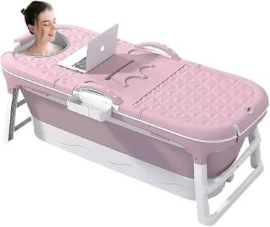 VG PLUS, Banheira Ofurô Dobrável Portátil Adulto 117 Cm Com Suporte Vg+ Rosa