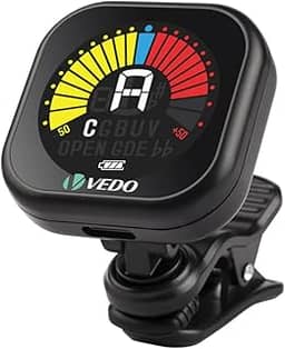 VEDO Afinador Recarregável para Violão, Guitarra, Baixo e Ukulele - Display LCD de Alta Precisão, Sintonizador Cromático Clip-On com Bateria de Longa Duração e Cabo USB Tipo-C