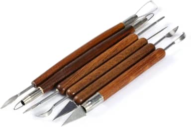 Kit de ferramentas de esculpir, 6 peças, ferramenta de argila de cerâmica, cabo de madeira, ferramentas de escultura de argila dupla face, ferramenta de escultura de cerâmica para esculpir cerâmica