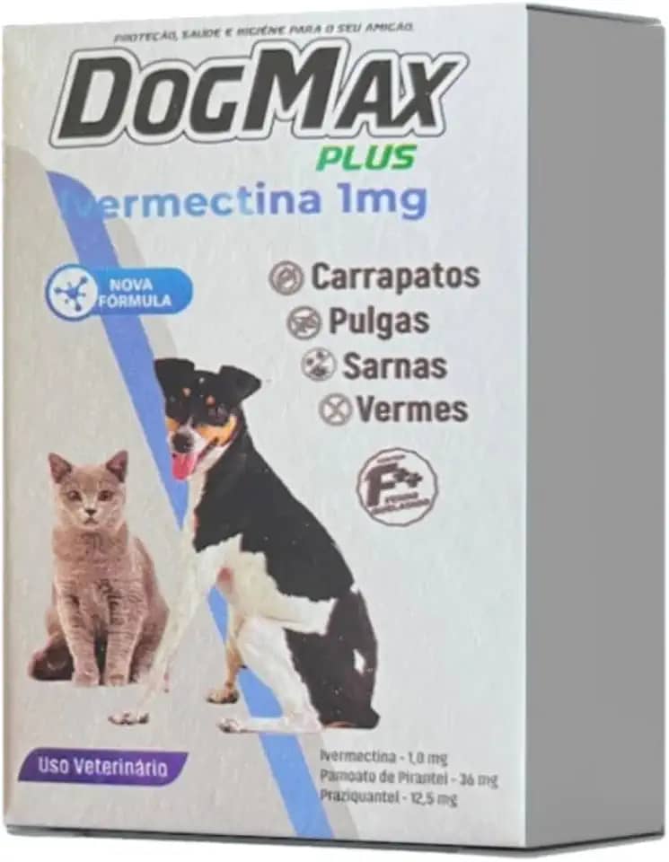 DogMax Plus - Ação 4 em 1 - Remédio para pulgas, carrapatos, vermes e sarna 4 Comprimidos para cães e gatos 5kg