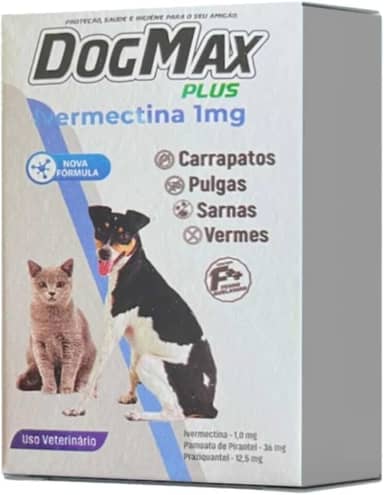 DogMax Plus - Ação 4 em 1 - Remédio para pulgas, carrapatos, vermes e sarna 4 Comprimidos para cães e gatos 5kg