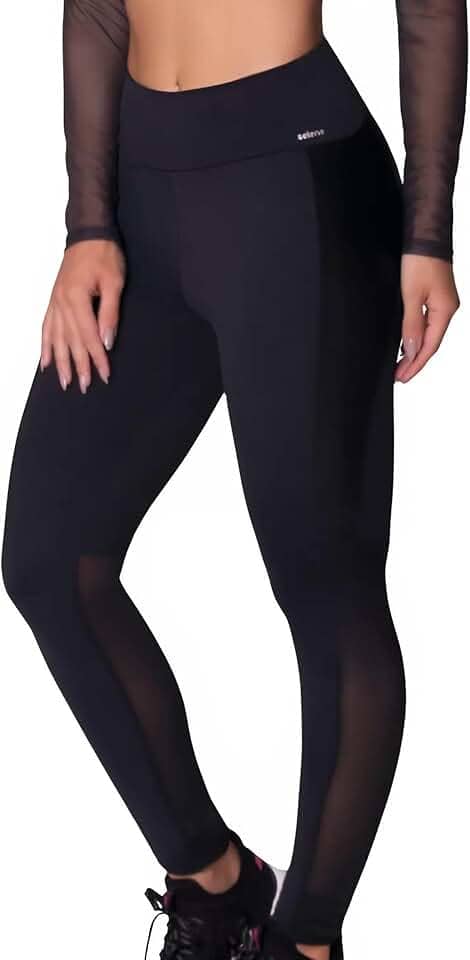 Legging Academia Sem Transparência Recorte Cirrê Tule Selene