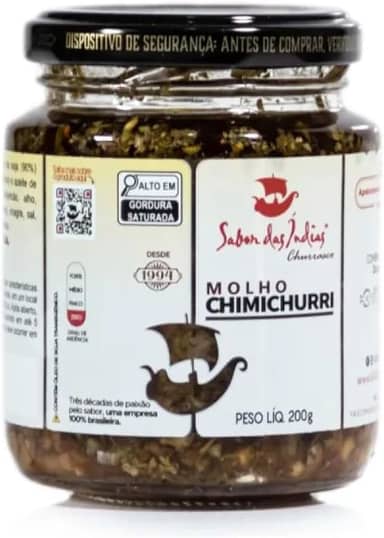 Sabor das Índias Molho Chimichurri, Churrasco, Sem Glúten, Vidro 200g