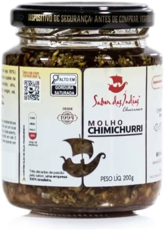 Sabor das Índias Molho Chimichurri, Churrasco, Sem Glúten, Vidro 200g