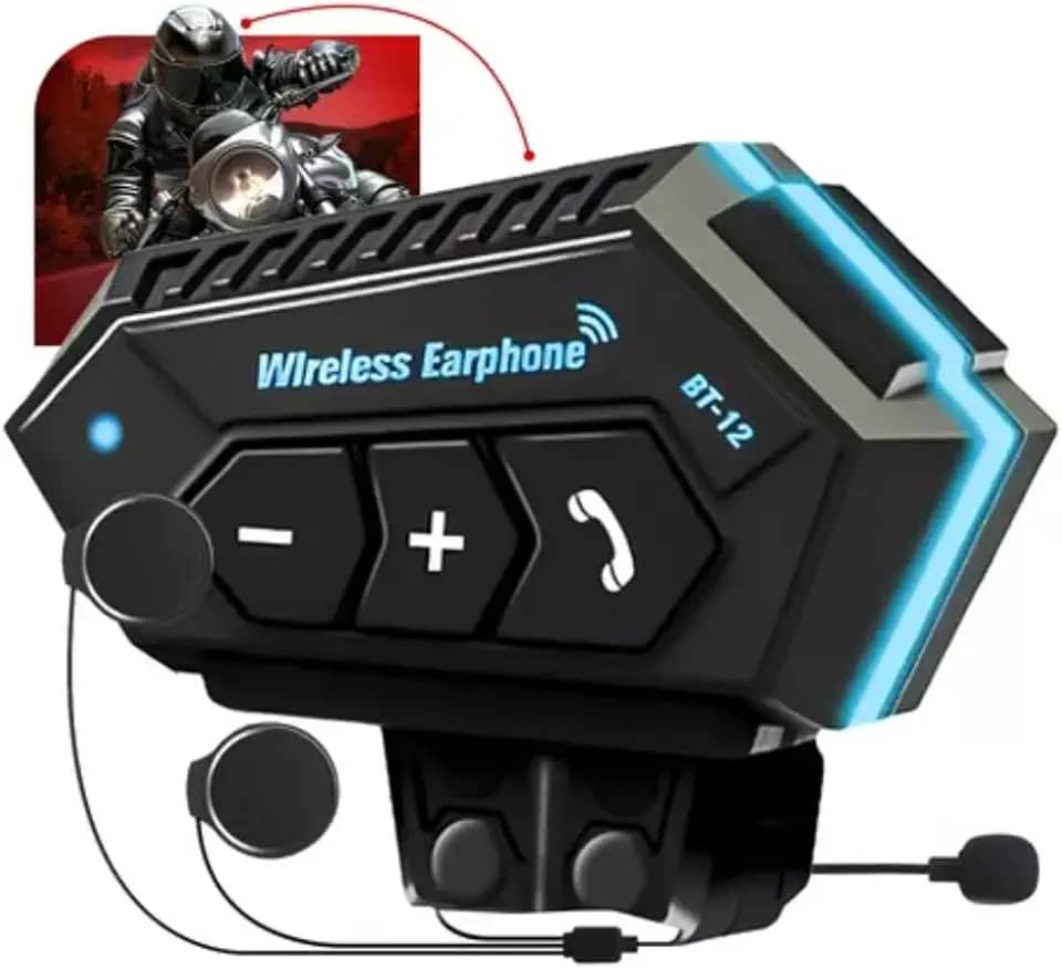 Bt-12 Pro Intercomunicador para Capacete de Motocicleta, Motoboy Bluetooth 5.1 Controle de Ruído Bateria de Longa Duração A Prova D' Agua
