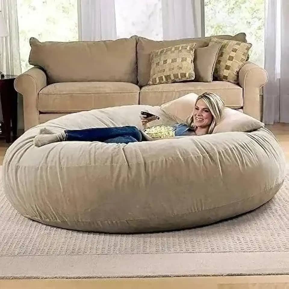 Puff Gigante 1,40m - Capa Decorativa de Suede ou Couro Sintético, Conforto Extremo e Estilo Vibrante(BEGE)