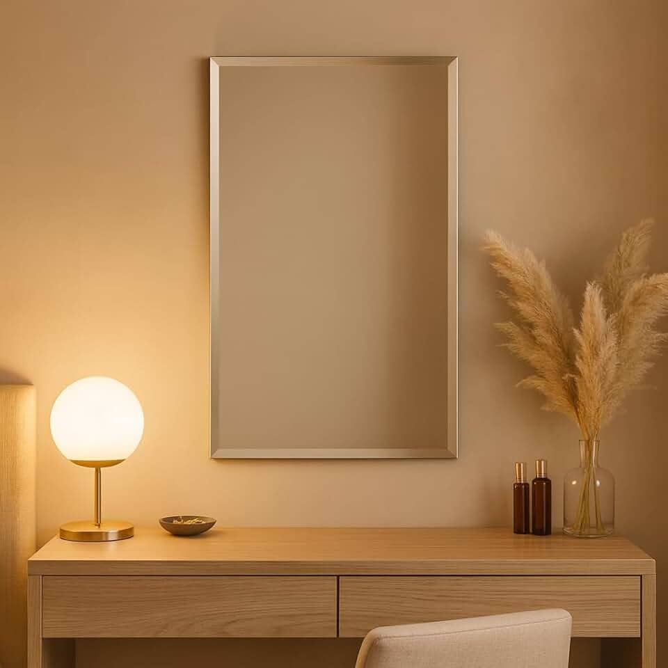 Espelho Adesivo Premium Acrílico Retangular 40x90cm, Antioxidante, Com Bisotê, Para Banheiro, Quarto, Seguro E Fácil De Instalar, Marca VARENZIA