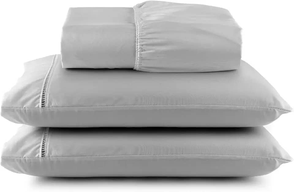 Jogo de Lençol Queen, 3 Peças, Micropercal 400 Fios, Toque Acetinado Macio Cinza Hotel.
