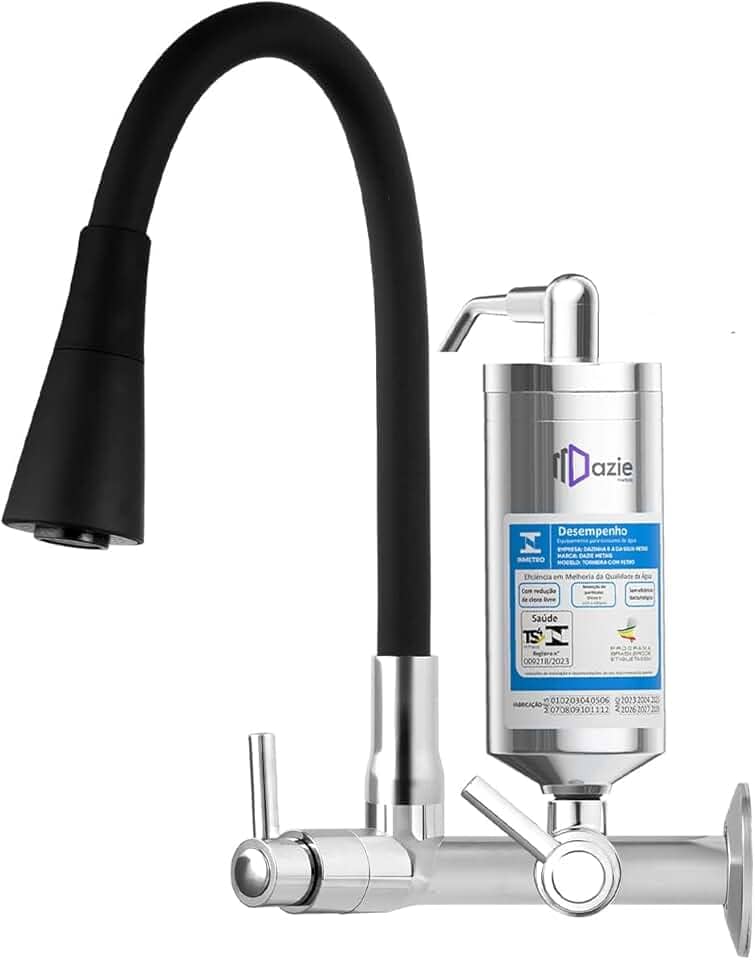 Dazie Metais - Torneira Com Filtro Cone Black Preta de Parede Para Cozinha 1 4 de Volta Tecnologia Carbon Block Dazie Metais