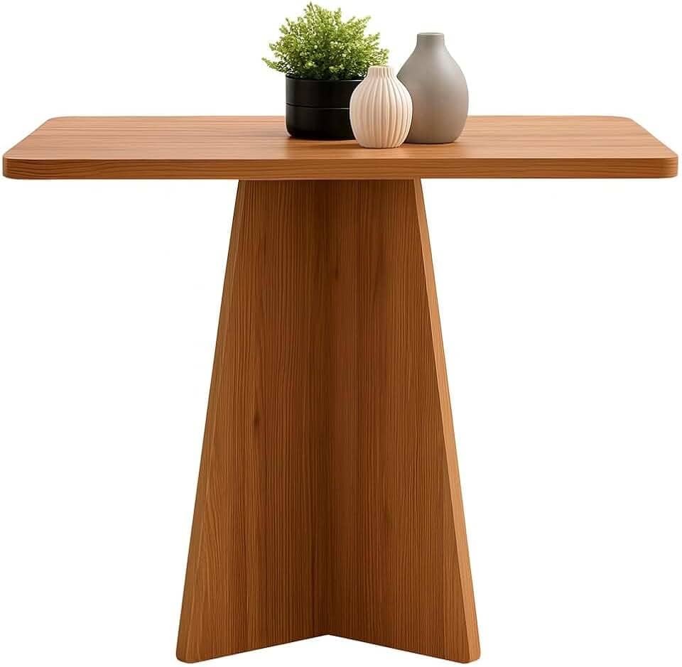 Mesa Quadrada de Madeira Maciça 80x80 Freijó -Base Central Moderna e Design Sofisticado - Jantar, Cozinha
