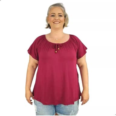 Blusa Feminina Plus Size Moda Ciganinha Manga Curta Lisa