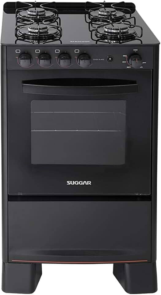 Fogão Suggar Cook Glass 4 Queimadores Mesa Vidro Preto Bivolt FGVCG410PT