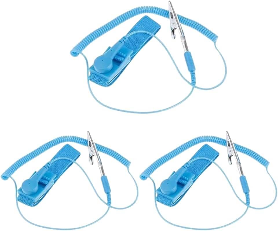 Kit 3 Pulseira AntiEstática Profissional Esd Sem Fio Ajustável Aterramento Segurança Contra Descargas Acidentais Com Garra Jacaré E Plug Banana Cor Azul