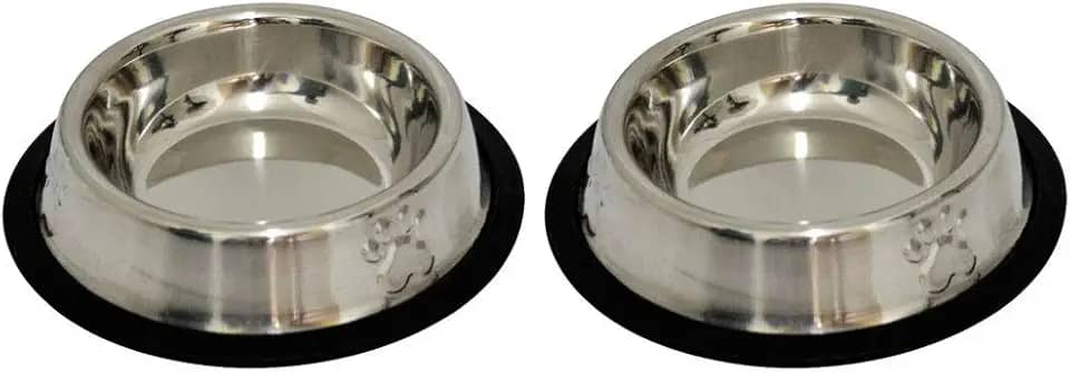 Kit 2 Potes Comedouro e Bebedouro Em Inox Anti Derrapante 240 ml Patas Relevo Mini