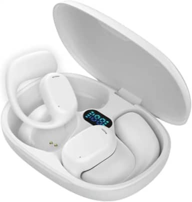 Fone de Ouvido Bluetooth 5.3 Esportivo Compativel com Android e IOS com Alça de Orelha – Bateria Potente, Leve e Confortável, Resistente ao Suor, Ideal para Corridas/Treinos eTrabalho (Branco)
