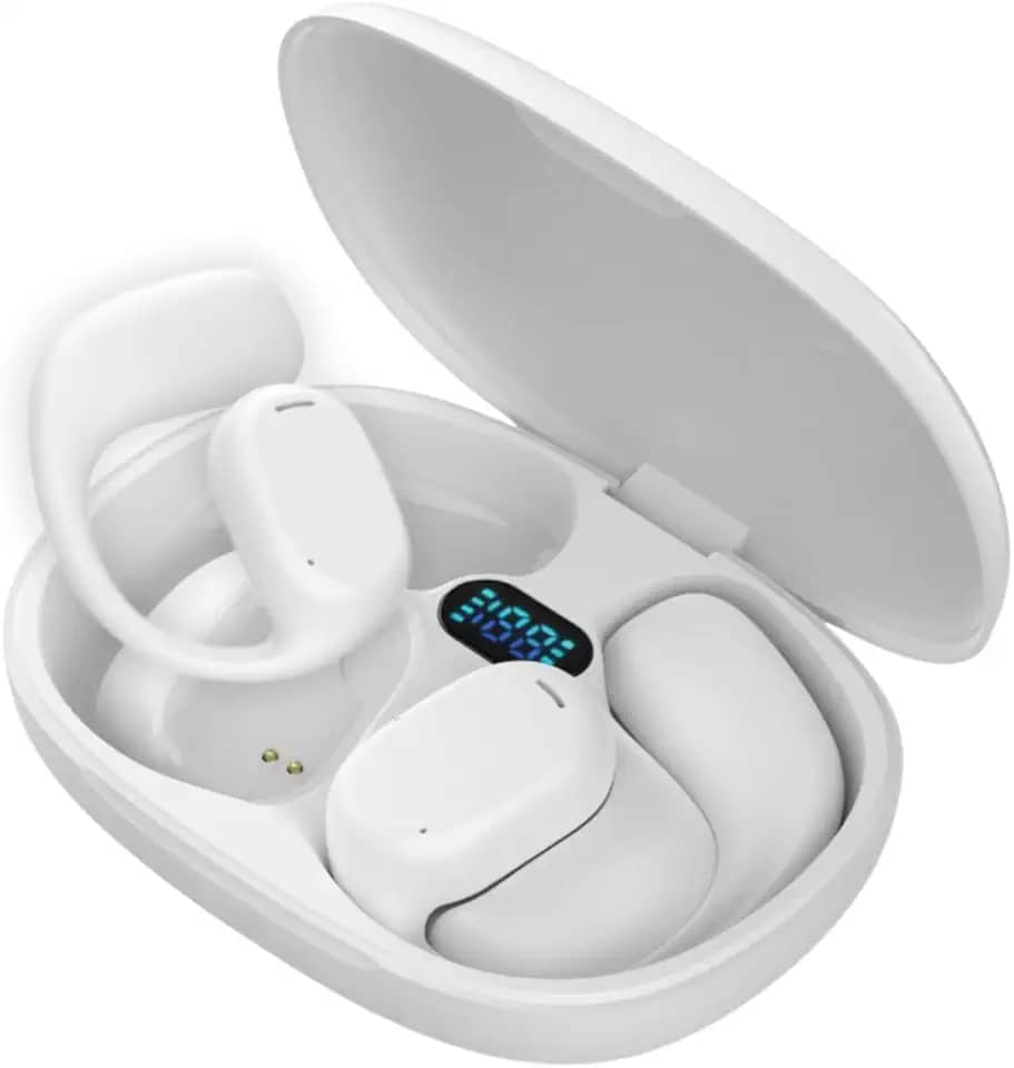 Fone de Ouvido Bluetooth 5.3 Esportivo Compativel com Android e IOS com Alça de Orelha – Bateria Potente, Leve e Confortável, Resistente ao Suor, Ideal para Corridas/Treinos eTrabalho (Branco)