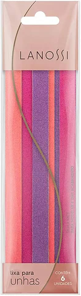 Conjunto de Lixas Dupla Face para Unhas, Contém 6 Unidades, Cores Laranja, Rosa e Roxo, Lanossi.