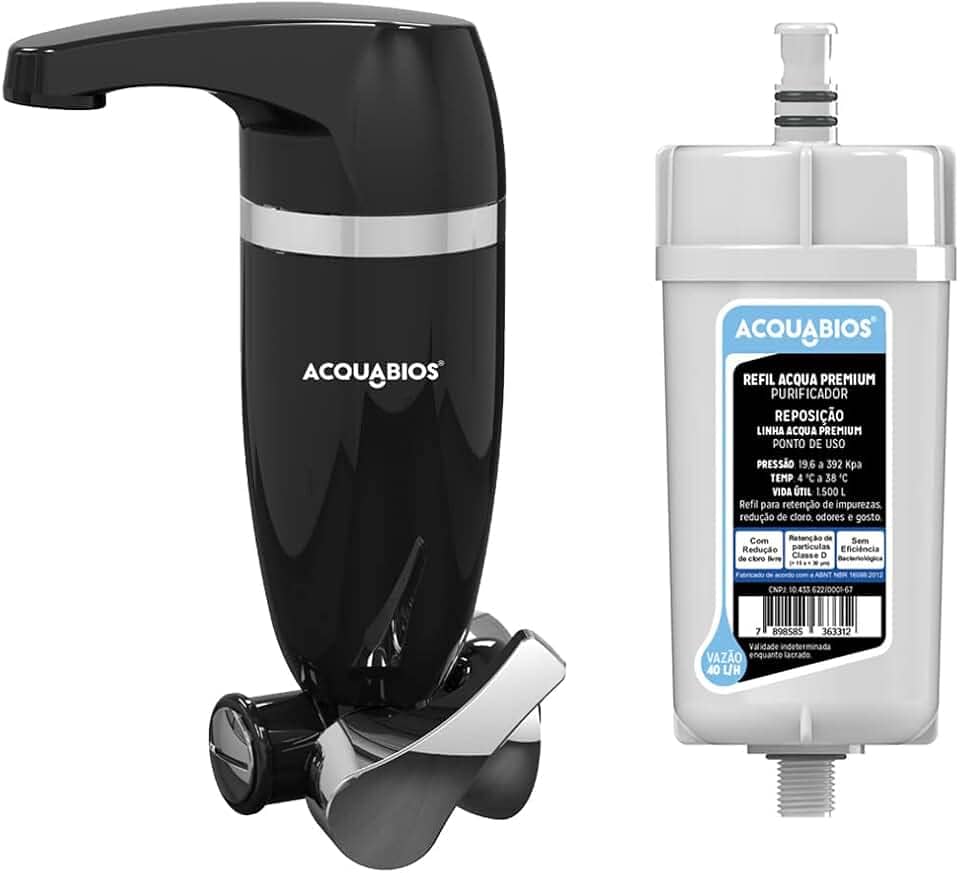 Filtro Purificador de ?gua Acqua Premium Single 1/4 de Volta de Parede + 1 Refil (Preto)
