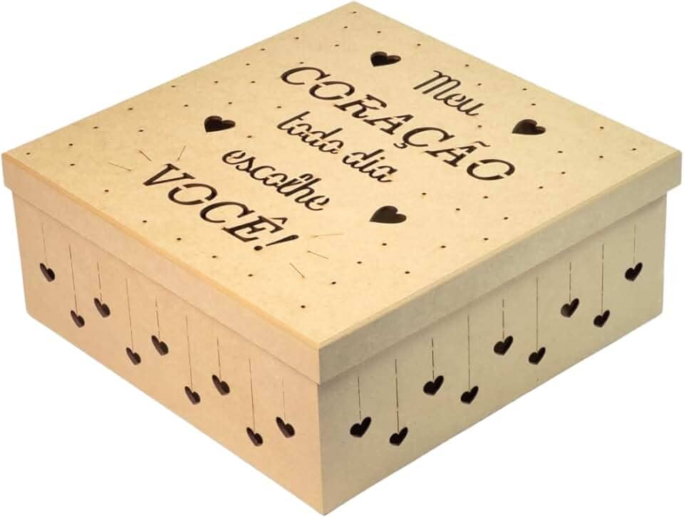 Caixa em MDF Corte a Laser Presente Surpresa Dia dos Namorados Coração Festa na Caixa 25cm x 25cm x 10cm