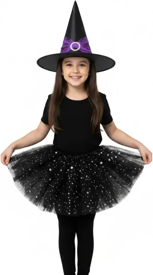 Fantasia Infantil Halloween Saia com led + Chapeu de bruxa