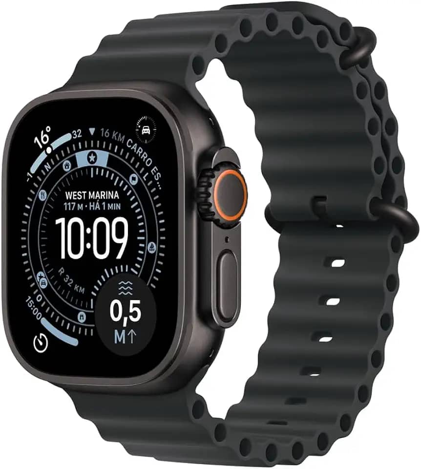 Apple Watch Ultra 3 GPS + Cellular, Caixa em titânio preto de 49 mm com Bracelete Ocean preta