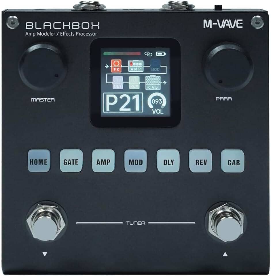 M-VAVE VEDO BLACKBOX Pedal processador multiefeitos para guitarra, com mais de 80 efeitos embutidos, modelagem de amplificador 44,1 KHz / 24 bits 6 + 1 efeitos simultâneos, recarregável integrada