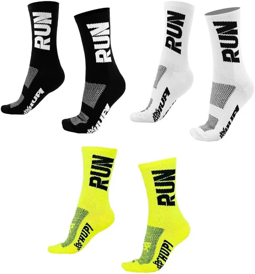 Kit 03 Pares Meia Corrida Hupi Run Preto Branco e Amarelo