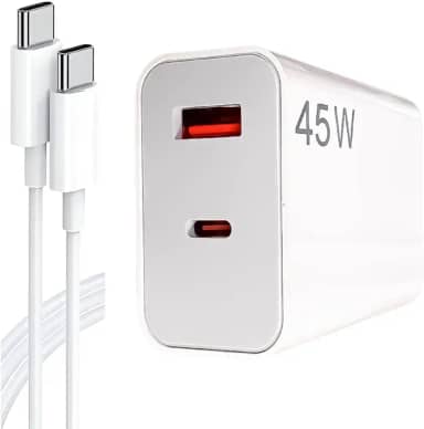 Carregador Tipo C Turbo 45W com Cabo USB-C de 1 Metro e Fonte Compatível com Novo Iphone 15 16 Pro Max Plus Carregamento Ultra Rápido Duas Portas USB-A e USB-C
