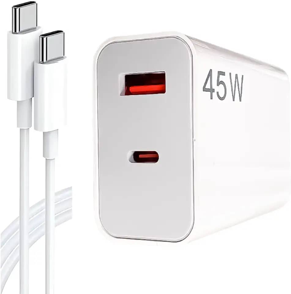Carregador Tipo C Turbo 45W com Cabo USB-C de 1 Metro e Fonte Compatível com Novo Iphone 15 16 Pro Max Plus Carregamento Ultra Rápido Duas Portas USB-A e USB-C