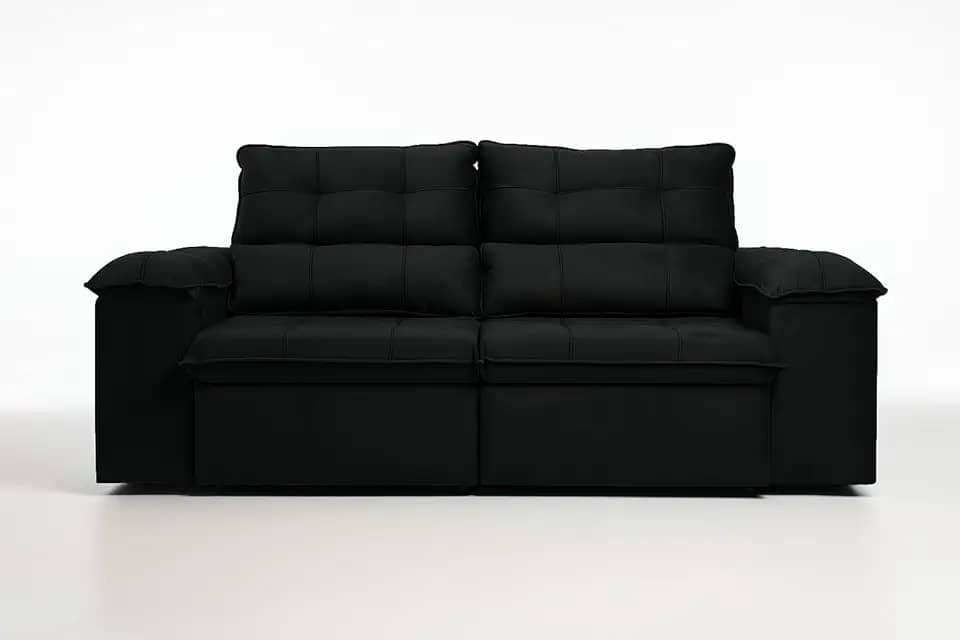 Sofá Compacto, Prático e Versátil 2 Lugares Reclinável e Retrátil Bel Veludo LIMOV Perfeito para Salas Pequenas (Preto)