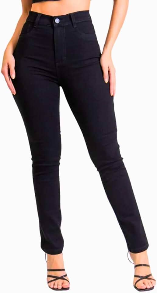 Calça Jeans Sarja Sawary Feminina Skinny Com Elastano Cintura Alta