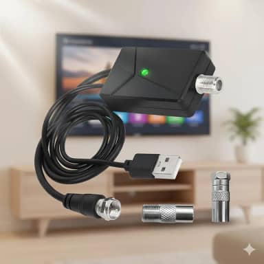 Amplificador de antena de TV digital de alta definição de 30 dB – transparente, baixo ruído, alimentado por USB, ideal para Smart TVs e TV a cabo, uso interno, tensão operacional de 5 V, sem