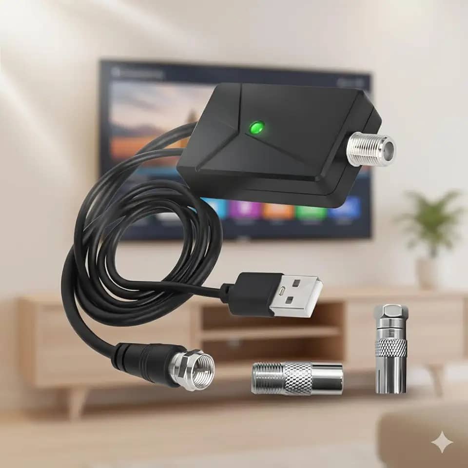 Amplificador de antena de TV digital de alta definição de 30 dB – transparente, baixo ruído, alimentado por USB, ideal para Smart TVs e TV a cabo, uso interno, tensão operacional de 5 V, sem