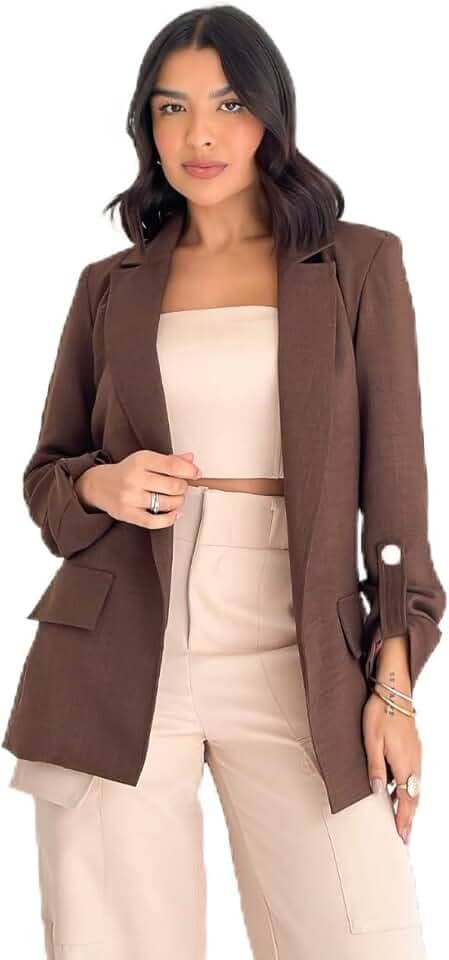 Blazer Mariah em Linho Tecido Suave Com Bolso Falso Forrado Manga Longa Moda Lunii