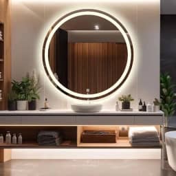 Espelho jateado parede lapidado decorativo redondo 60x60cm luz led touch Screen Dimerisável luxo Iluminado Pendurador - Led quente, neutro ou frio (Led Neutro 4000k)