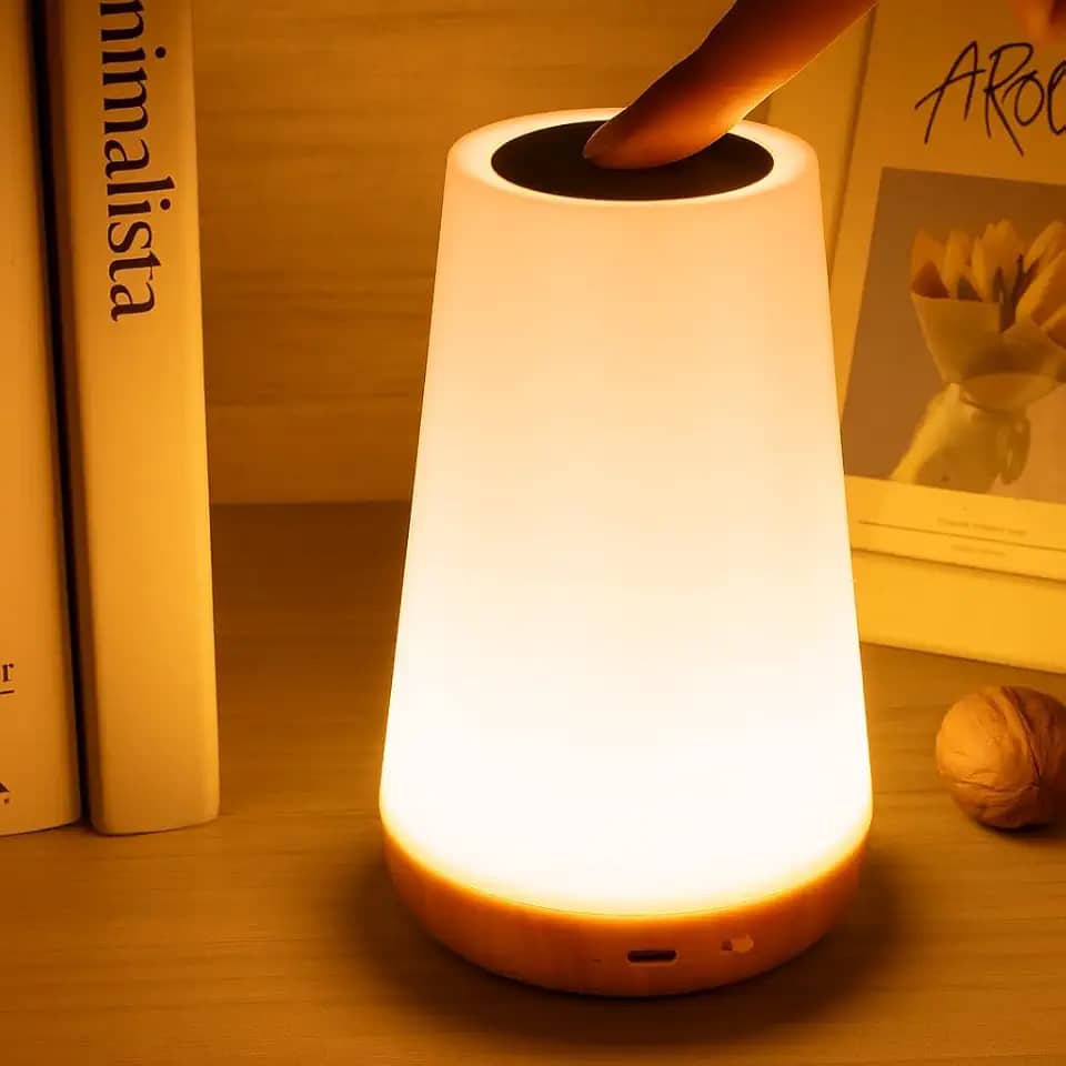 Luminária de Mesa LED Toque - RGB 13 Cores, 5 Níveis de Brilho, Recarregável, Portátil - Lâmpada de Cabeceira USB, Abajur Infantil e para Quarto