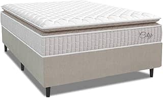 Cama Box Colchão Casal Molas Ensacadas City Pillow Top 138x188x61cm Branco/Bege Hellen - Suporta até 110kg por Pessoa